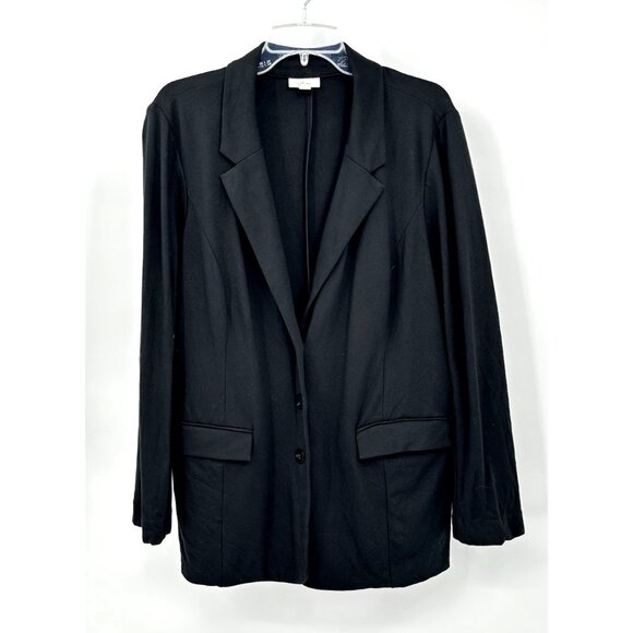 J JILL PONTE jacket blazer knit stretch two button pockets unlined black LARGE - Picture 1 of 8